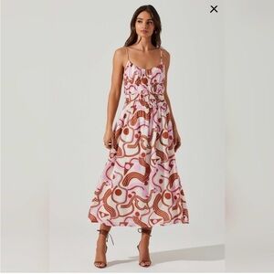 ASTR THE LABEL BY ANTHROPOLOGIE PINK GEO-PRINT MIDI DRESS
